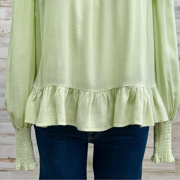 Anthropologie English Factory Mock Neck Ruffle Top Womens Size XS Green Smocked - Picture 5 of 15